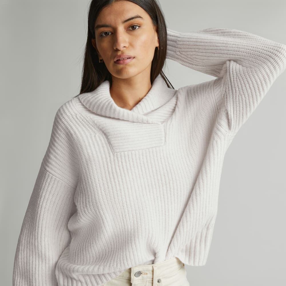 Everlane Felted Merino Shawl Collar Sweater Wool in Heathered Oat